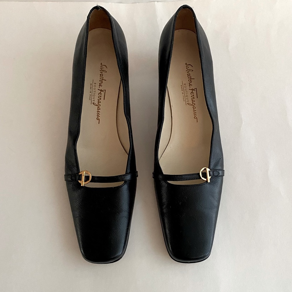 Salvatore Ferragamo ‘Boutique’ Black Shoes With Gold Clasp Vintage Hills